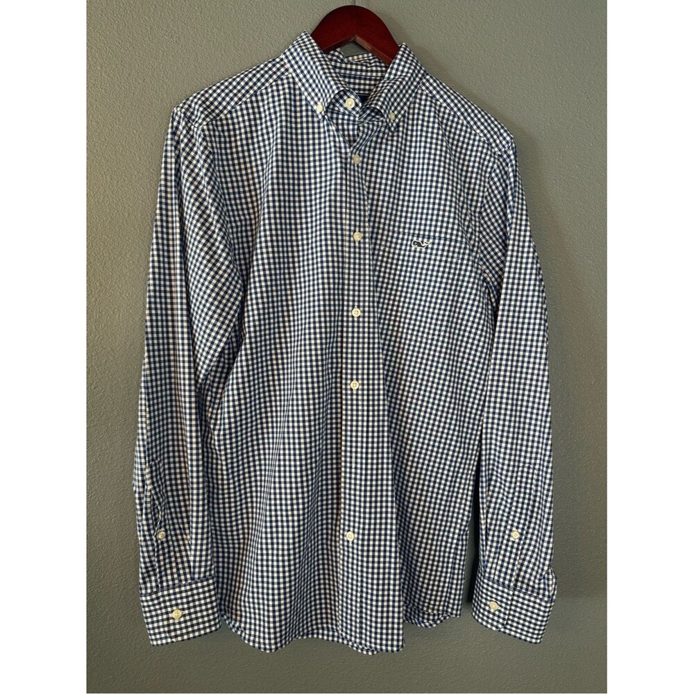 Vineyard Vines Tucker Shirt Mens S Blue Gingham Check Stretch Whale Button Down